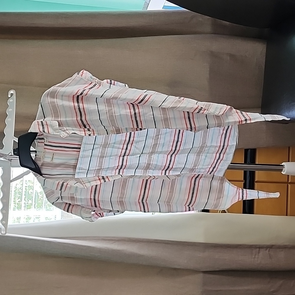Weatherproof Vintage White Striped Linen button up top sz XL